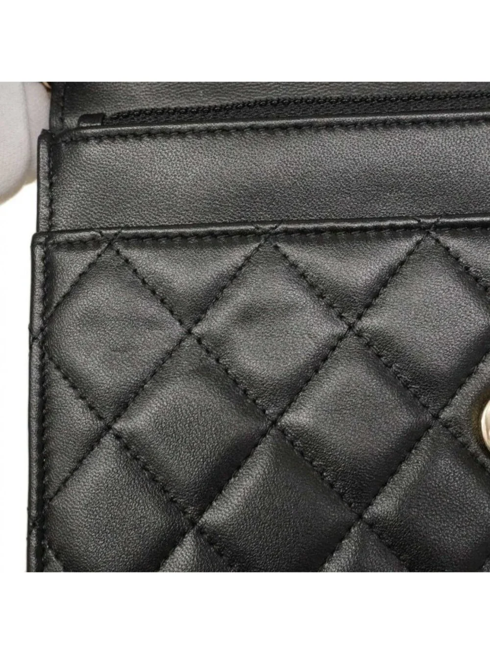★SOLD★ Chanel Shoulder Wallet Quilted Pearl Lambskin Black Champagne Gold - Picture 6 of 10